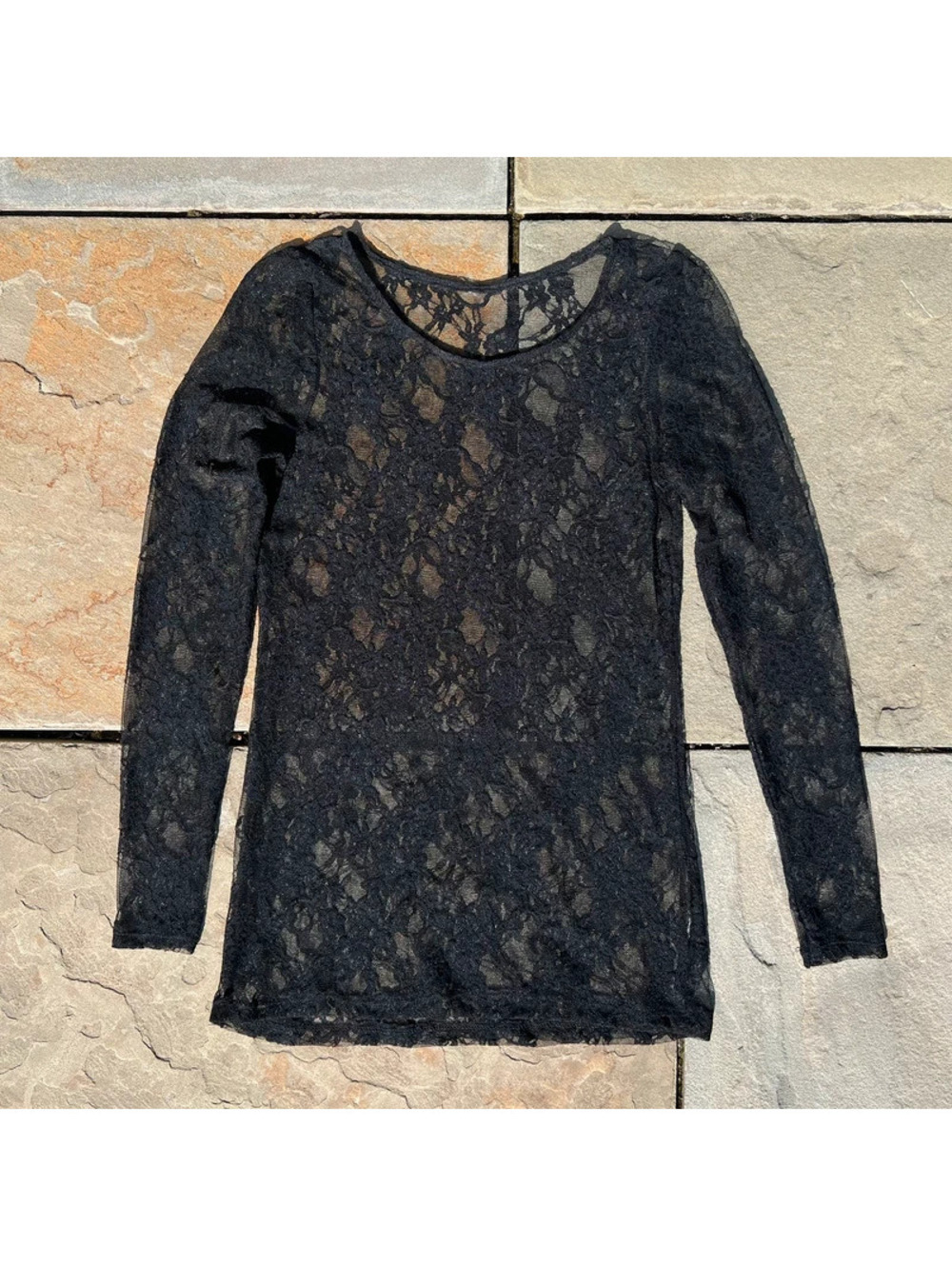 Floral Black Mesh Long Sleeve Top